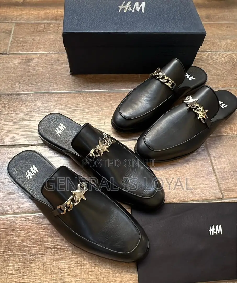 Black H&M Snaffle-Detail Mule Loafers With Gold-Tone Horsebit Accent,