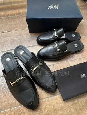 Black H&M Snaffle-Detail Mule Loafers With Gold-Tone Horsebit Accent,