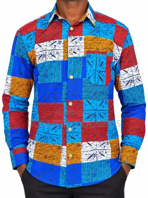 Men’s Vibrant Ankara & Kente Patchwork Long-Sleeve Shirt