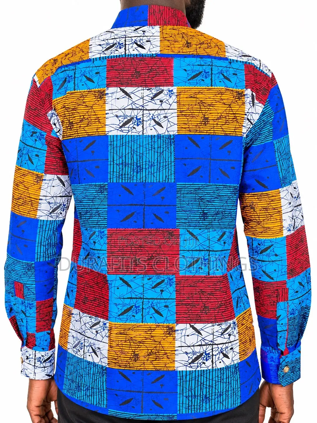 Men’s Vibrant Ankara & Kente Patchwork Long-Sleeve Shirt