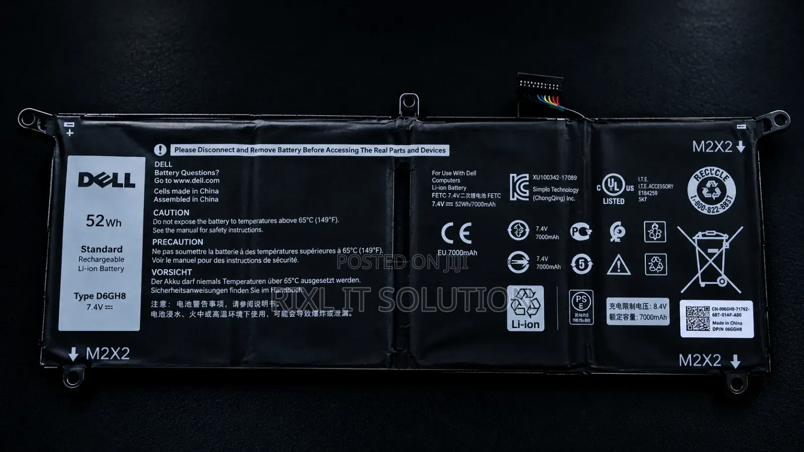 Original Dell DXGH8 Battery for XPS 13 9370 and Compatible Models, OEM