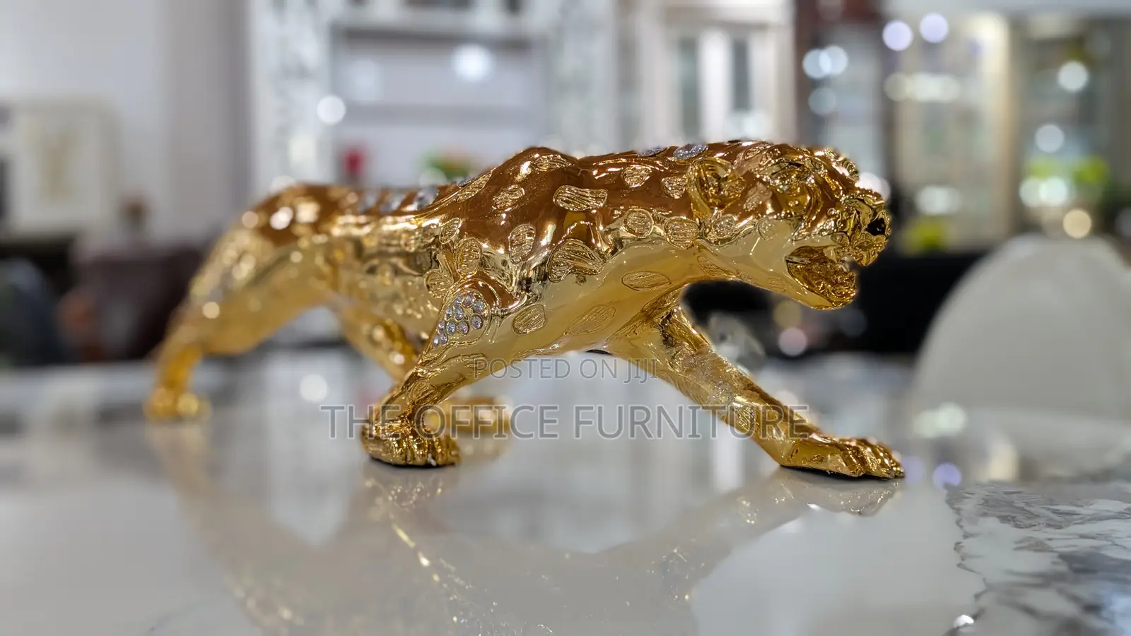 Luxurious Gold Prowling Panther Sculpture