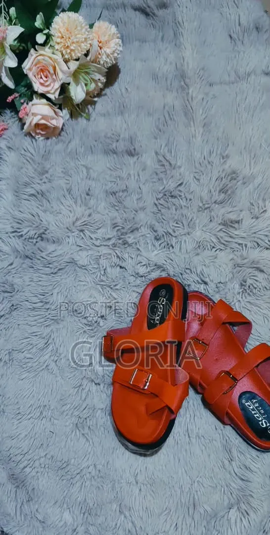 Ladies Double Buckle Flat Slippers