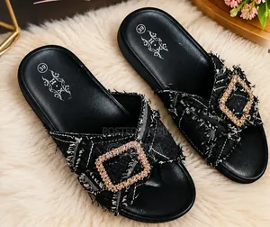 Ladies Flat Cross Denim Slide