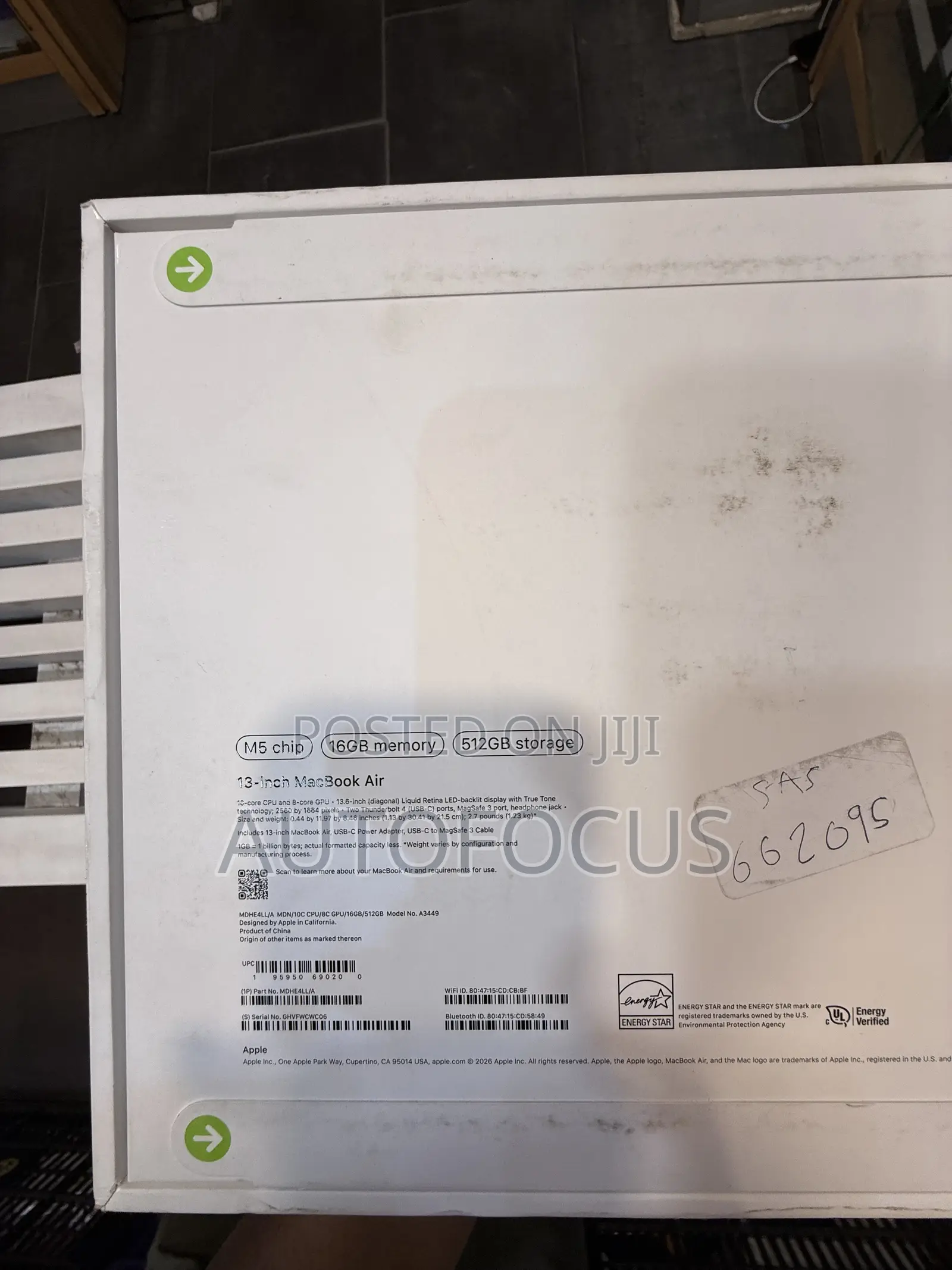 New Laptop Apple MacBook Air 2026 M5 16GB Apple M5 SSD 512GB