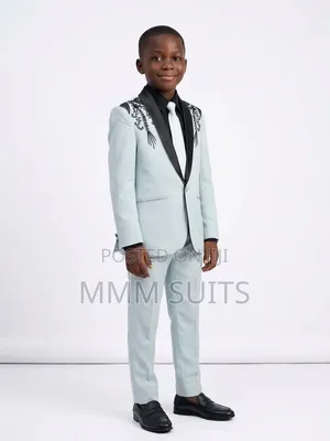 Quality 3-Piece Designer Children Boys Suit in Sea Blue