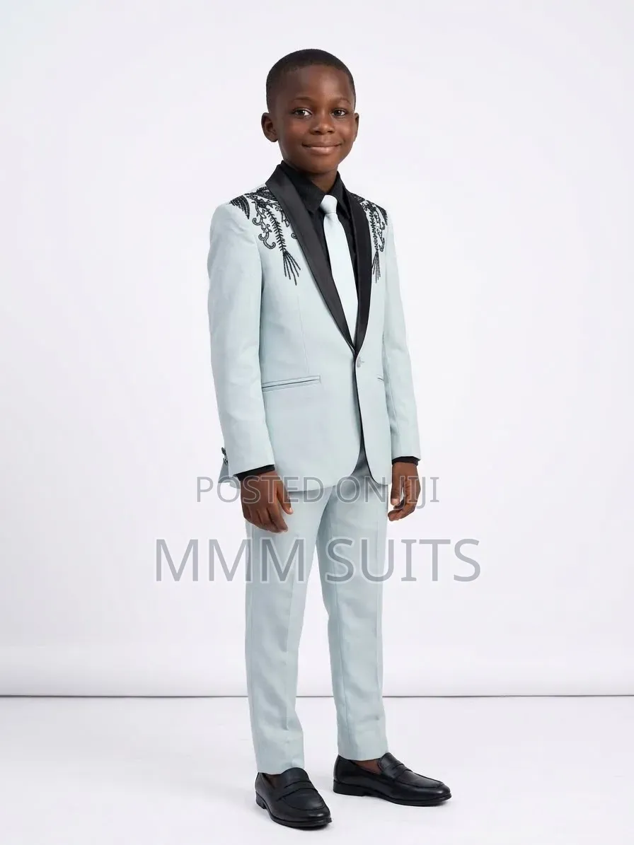 Quality 3-Piece Designer Children Boys Suit in Sea Blue