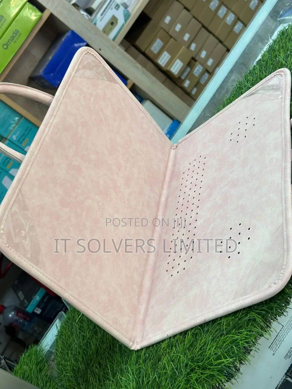 14-Inch Pink Perforated Laptop Handbag With Carry Handles