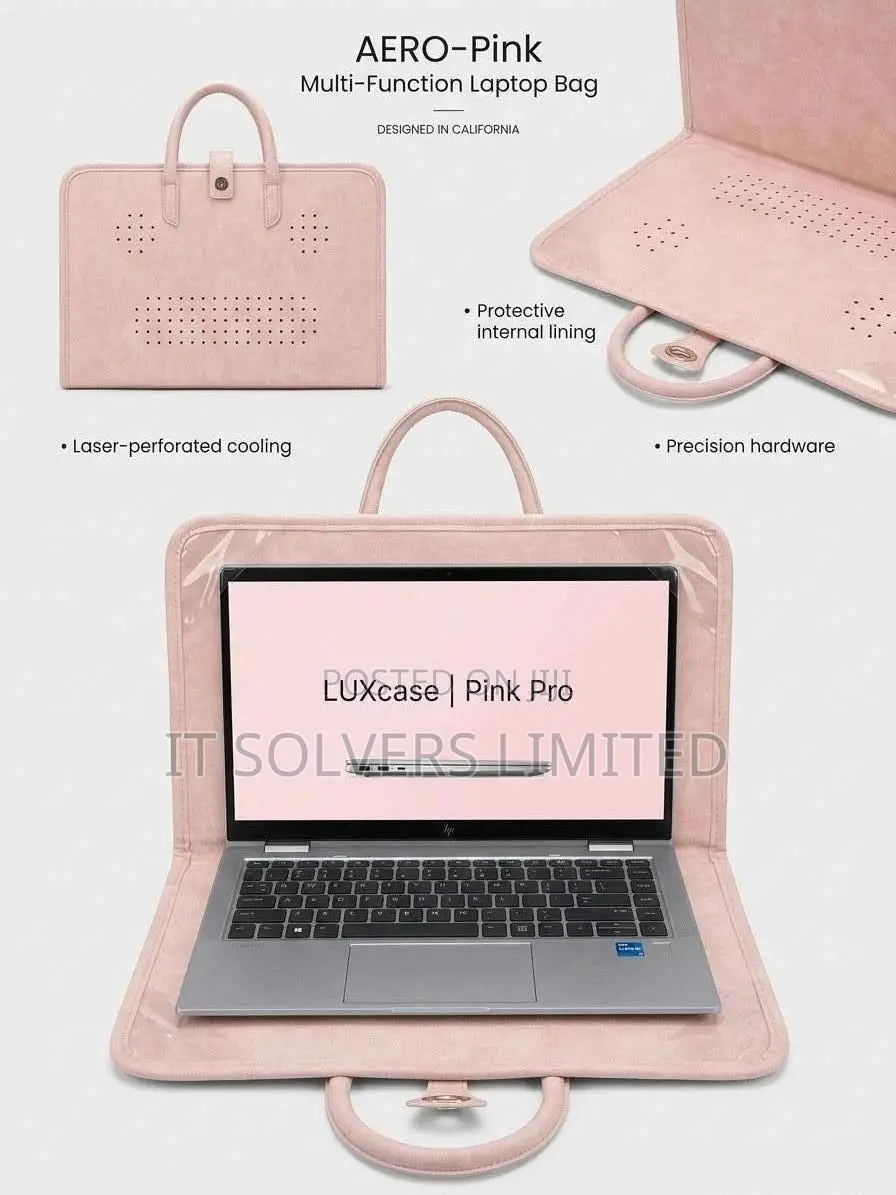 14-Inch Pink Perforated Laptop Handbag With Carry Handles