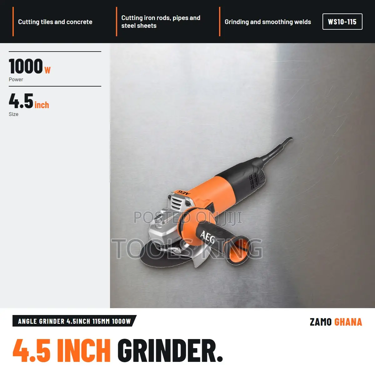 Angle Grinder 4.5Inch 115Mm 1000W - WS10-115