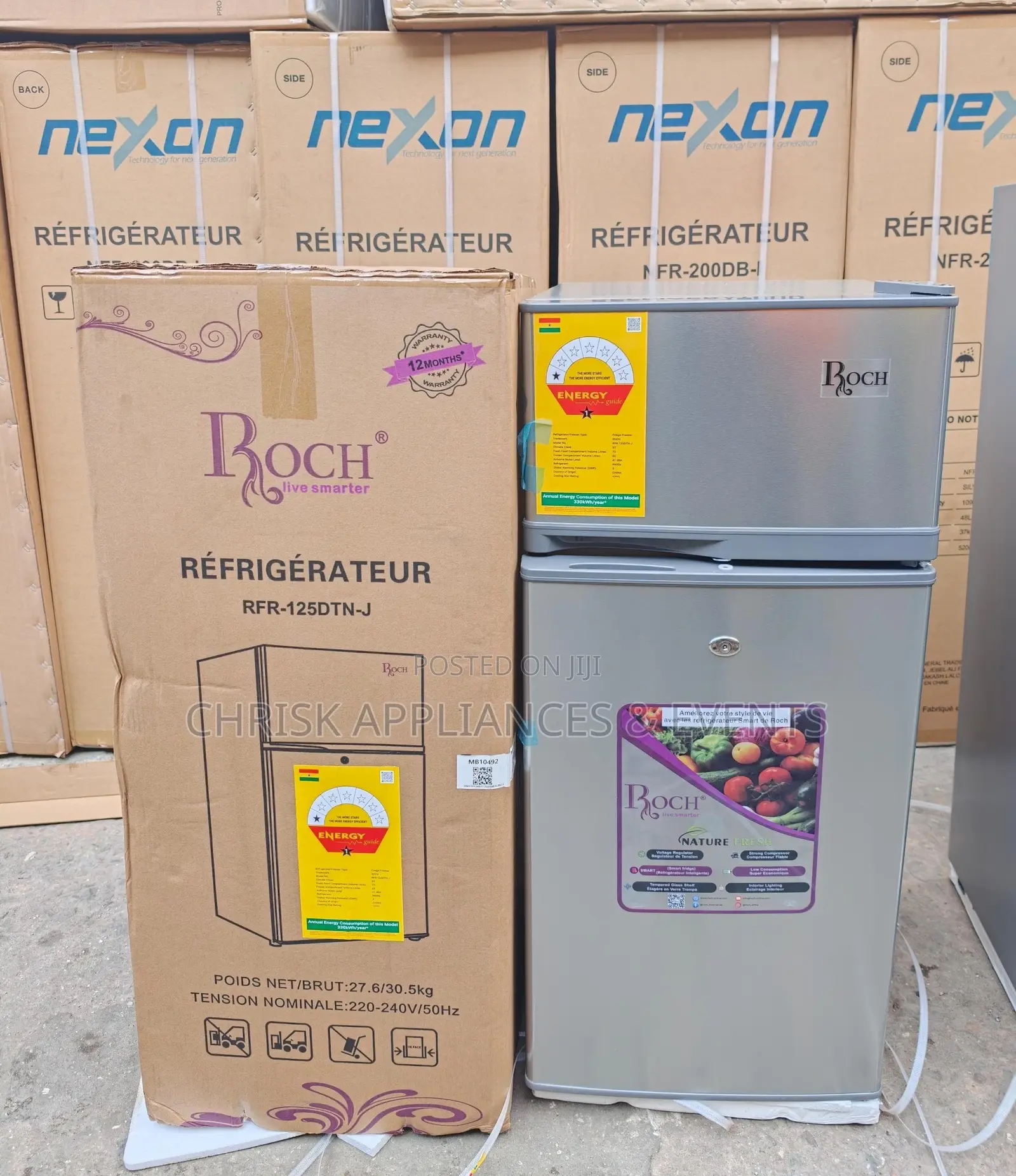 ROCH 95L Double Door Refrigerator – Top Freezer | Silver/Grey