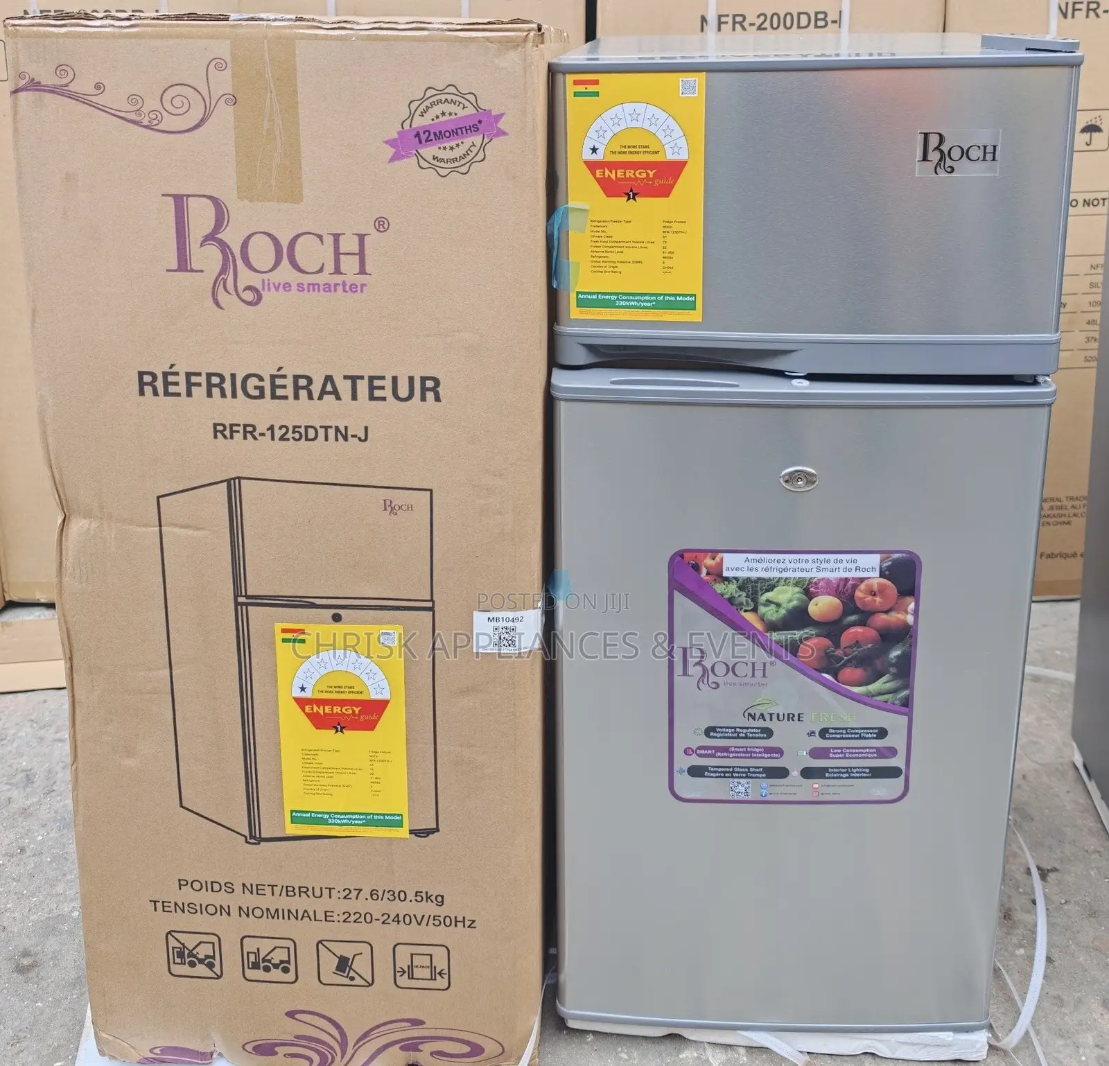 ROCH 95L Double Door Refrigerator – Top Freezer | Silver/Grey