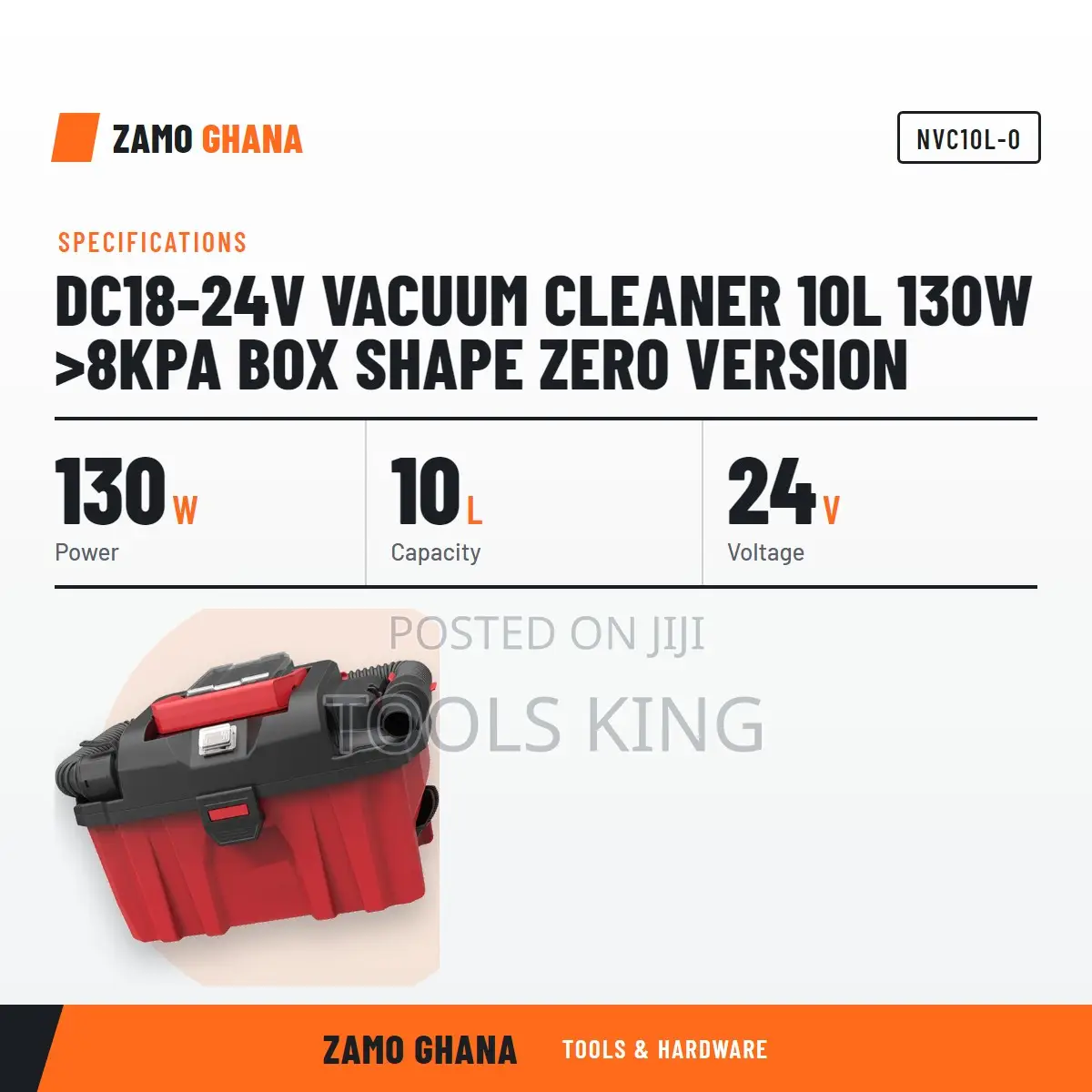 Dc18-24v Vacuum Cleaner 10L 130W >8Kpa Box Shape Zero Versi - NVC10L-0
