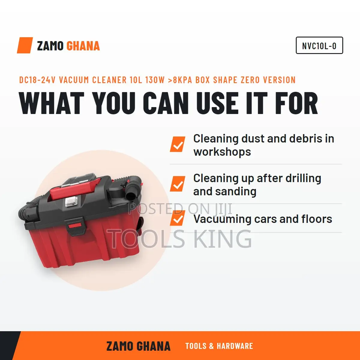 Dc18-24v Vacuum Cleaner 10L 130W >8Kpa Box Shape Zero Versi - NVC10L-0