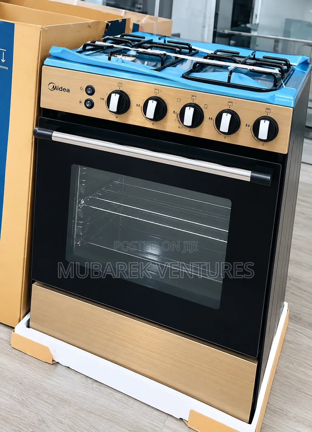 Midea 4 Burner 60 X 60 Gas Cooker With Auto Ignition and Wooden Finish