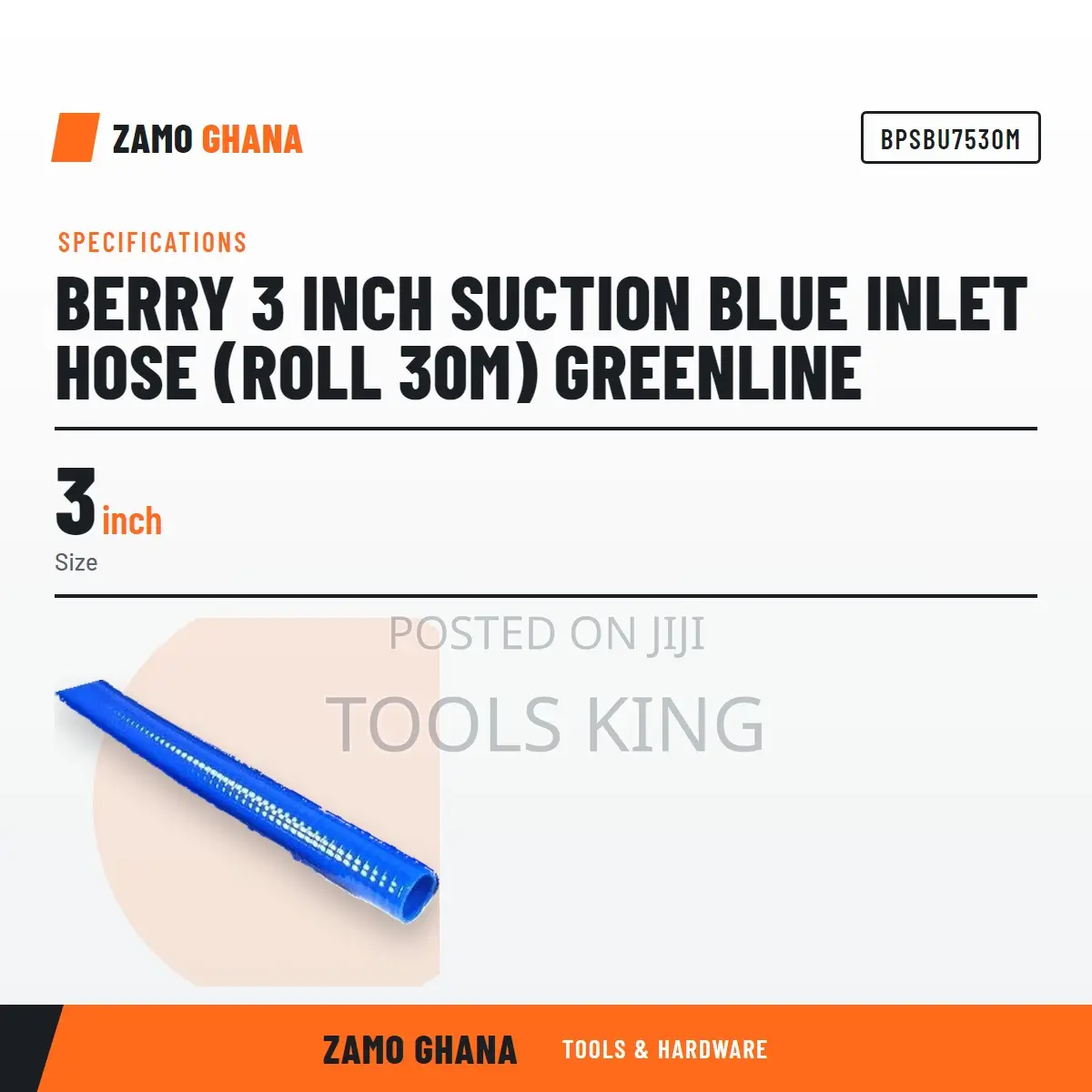 Berry 3 Inch Suction Blue Inlet Hose (Roll 30M) Greenline - BPSBU7530M