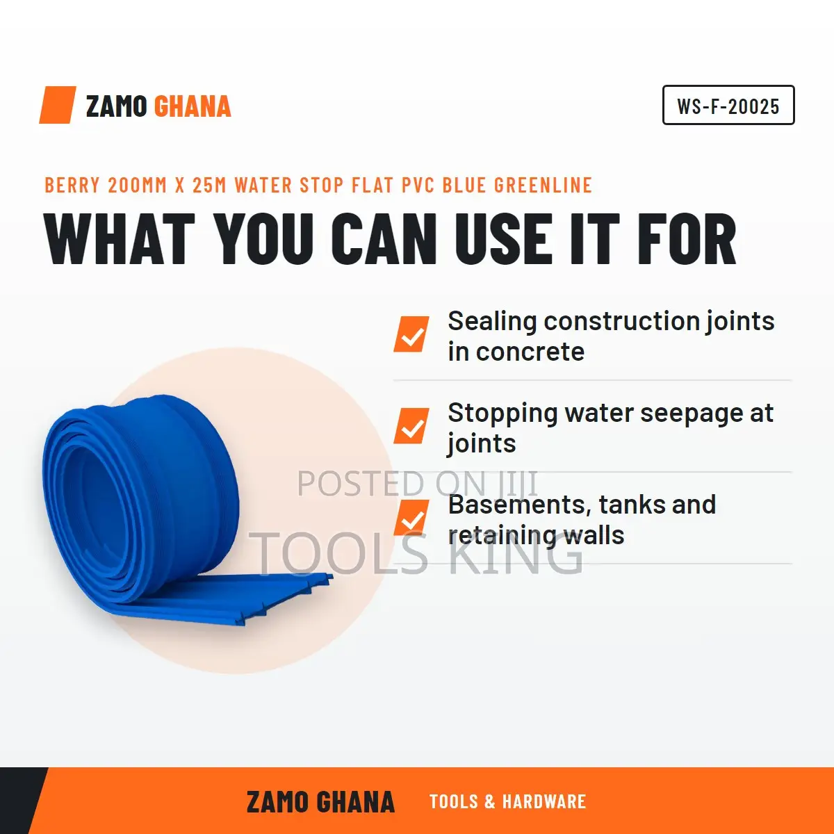 Berry 200Mm X 25M Water Stop Flat PVC Blue Greenline - WS-F-20025