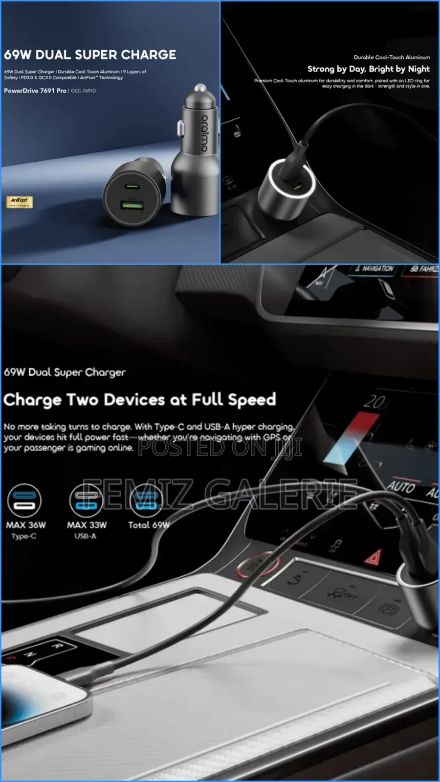 Oraimo PowerDrive Pro 69W Dual Super Fast Car Charger