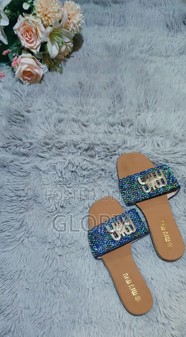 Ladies Crystal Flat Slippers