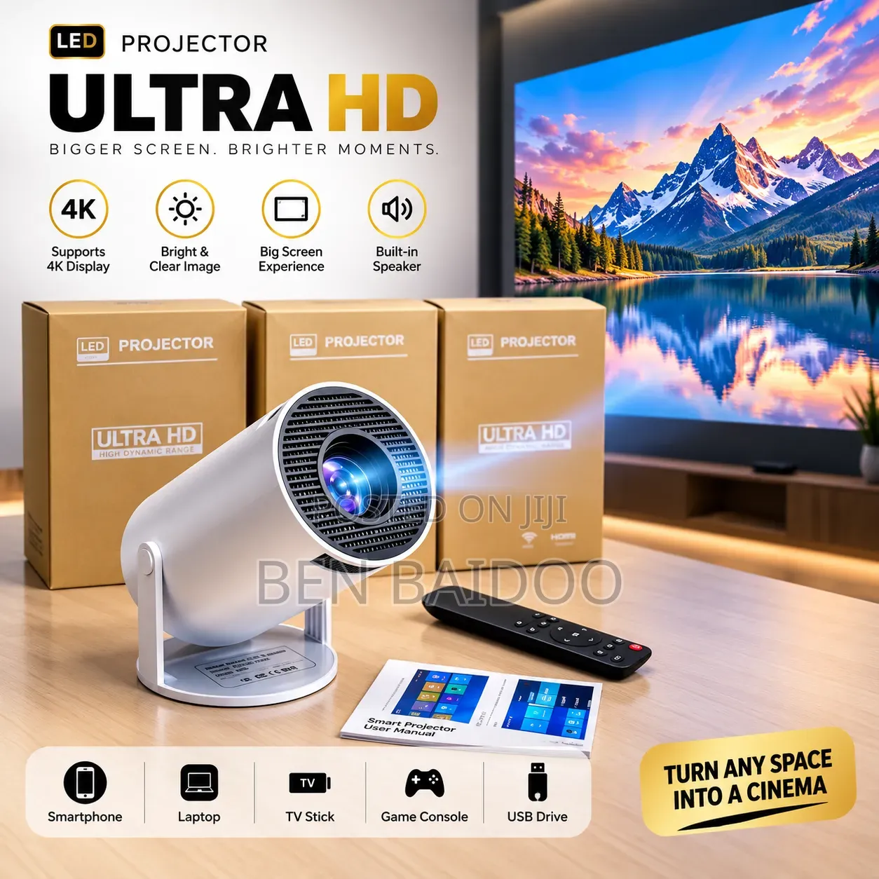 Ultra HD Smart Projector (Multiple Connection Options)