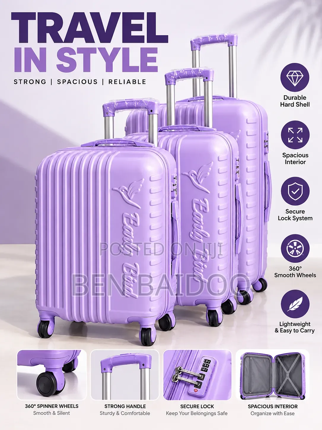 Travel Luggage Set 3in1 (Safety Lock)