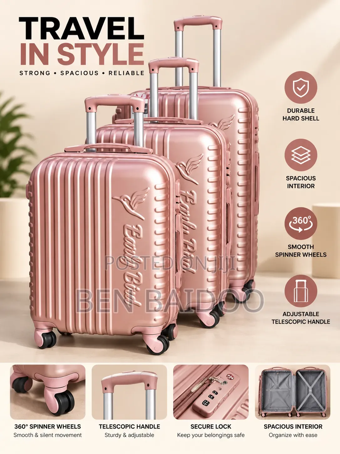 Travel Luggage Set 3in1 (Safety Lock)