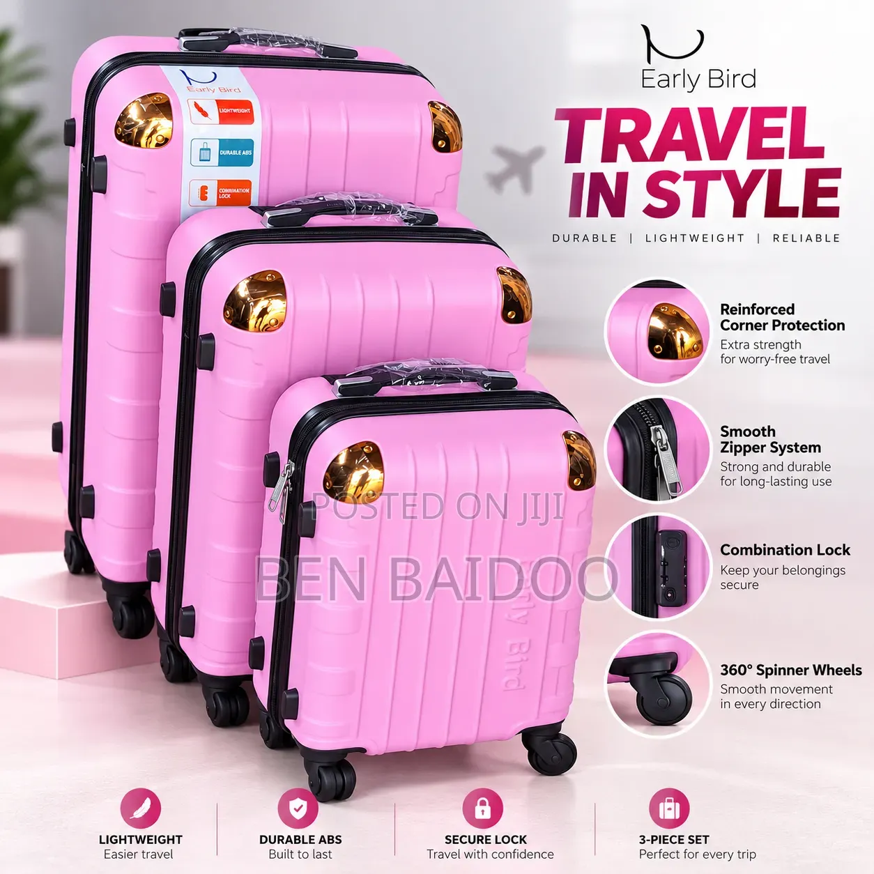 Plastic Luggage Set 3in1 (Secure Lock Combination)