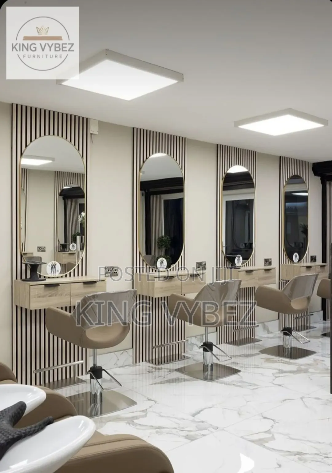 Luxury Barber Shop & Salon Interior Setup With LED Mirrors - Accra