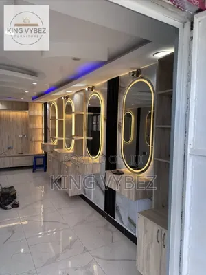 Luxury Barber Shop & Salon Interior Setup With LED Mirrors - Accra