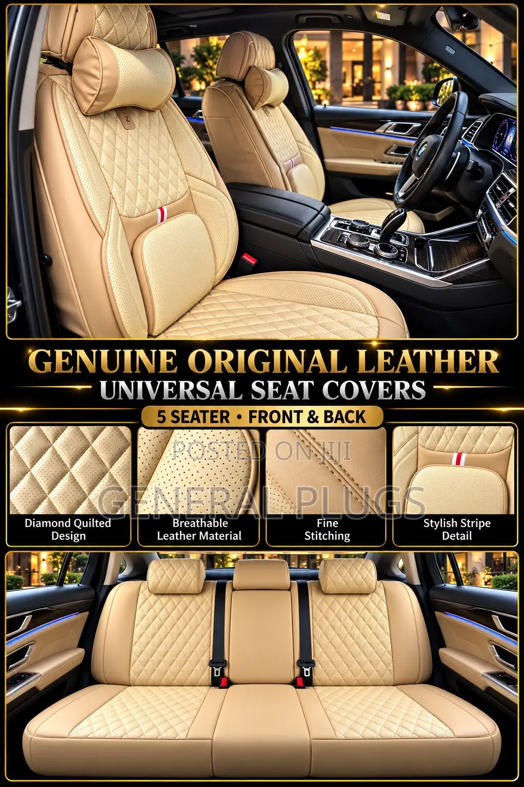 Experience Eye Catching Details ;Universal Genuine Leather Seat Cover