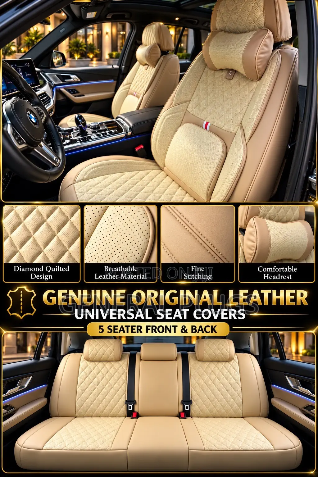 Experience Eye Catching Details ;Universal Genuine Leather Seat Cover