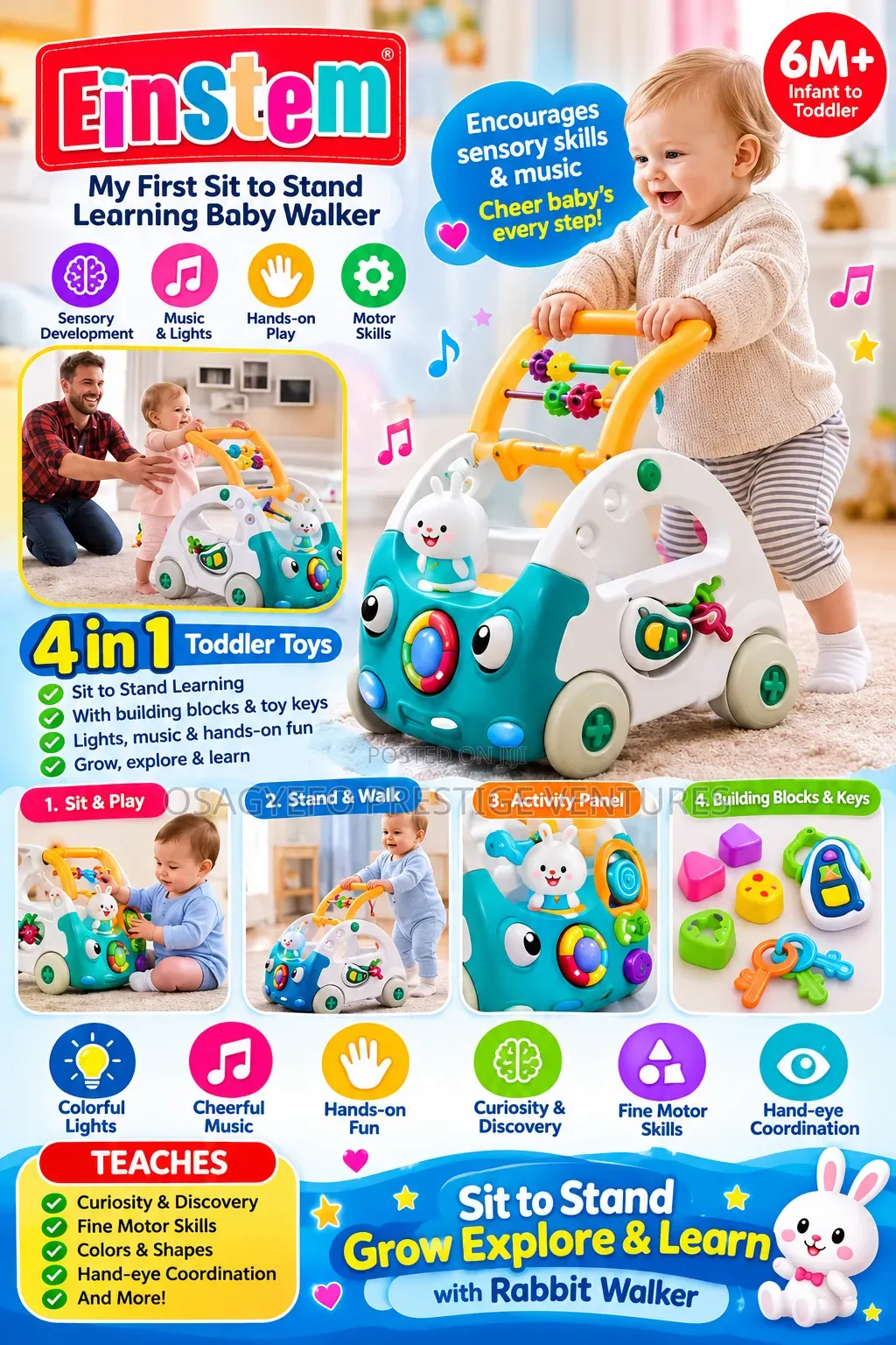 EinStem 4-in-1 Rabbit Baby Walker