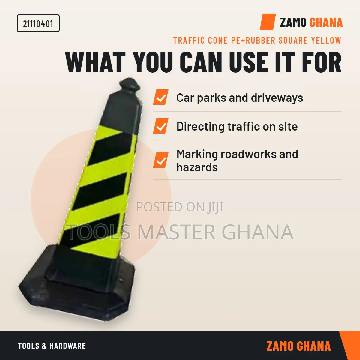 Traffic Cone Pe+Rubber Square Yellow -