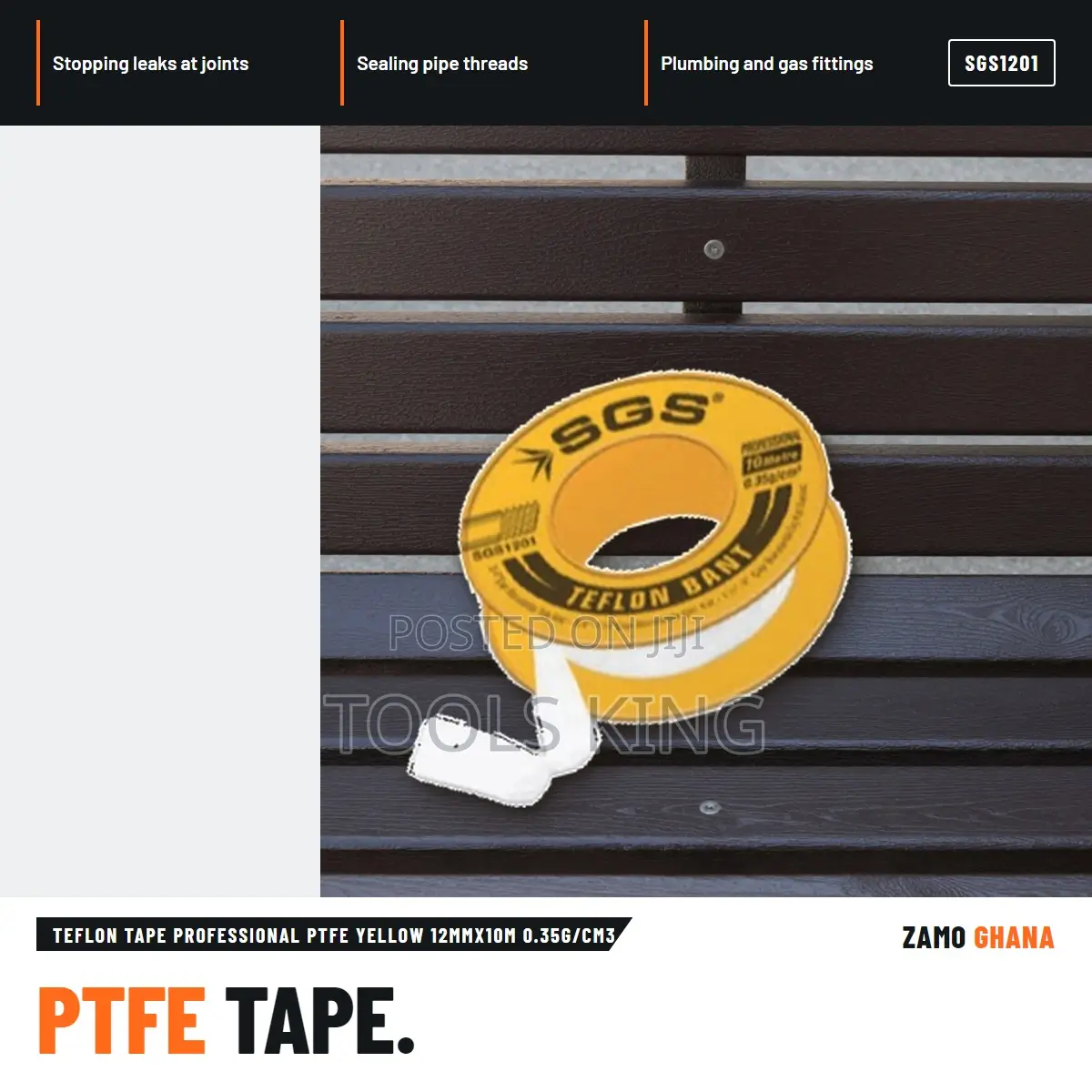 Teflon Tape Professional Ptfe Yellow 12Mmx10M 0.35g/Cm3 - SGS1201