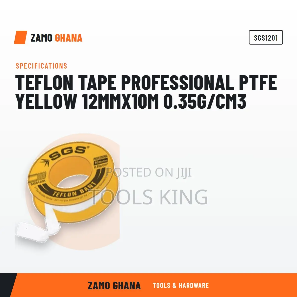 Teflon Tape Professional Ptfe Yellow 12Mmx10M 0.35g/Cm3 - SGS1201