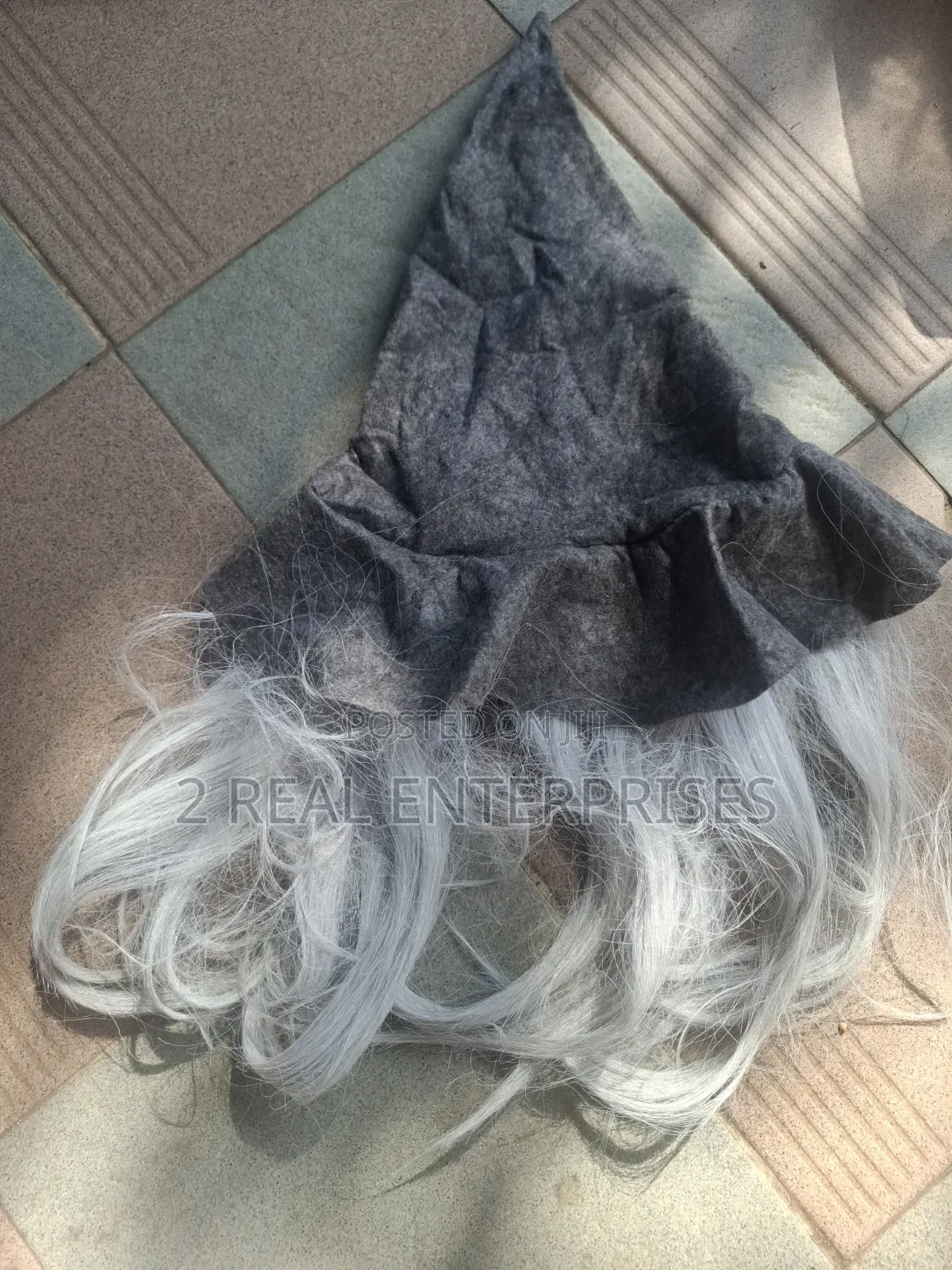 Wizard Sorcerer Grey Felt Pointed Cone Hat W Attached Synthetic Hair