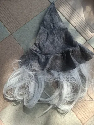 Wizard Sorcerer Grey Felt Pointed Cone Hat W Attached Synthetic Hair