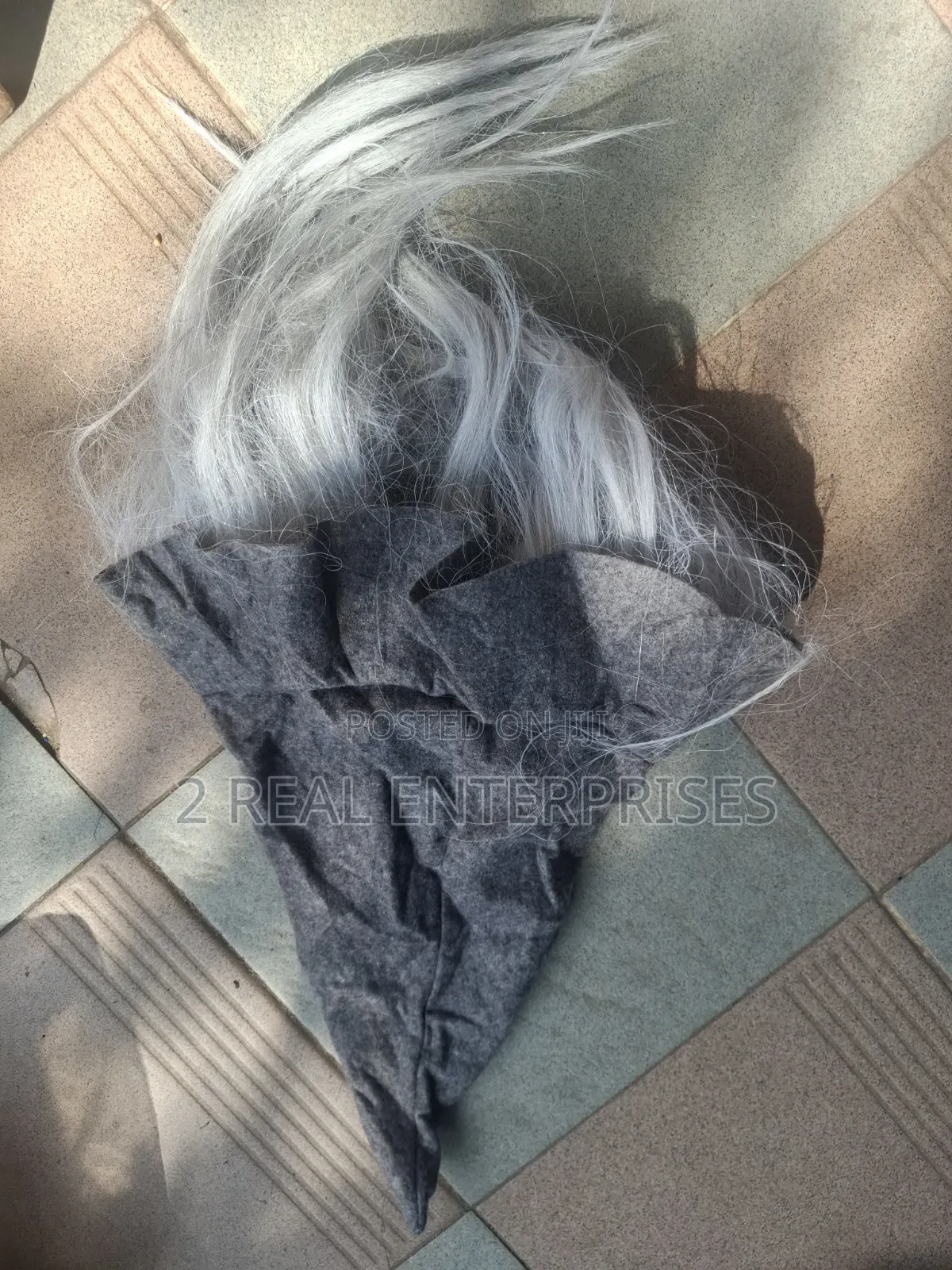 Wizard Sorcerer Grey Felt Pointed Cone Hat W Attached Synthetic Hair
