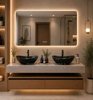 Double Vanity Marble Basin With Led Mirror