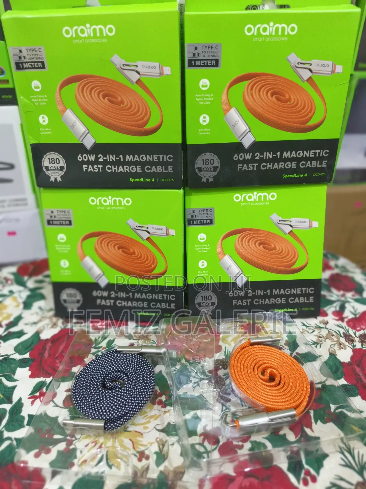 Oraimo SpeedLine 4 Magnetic 2in1 60W Fast Charge Cable