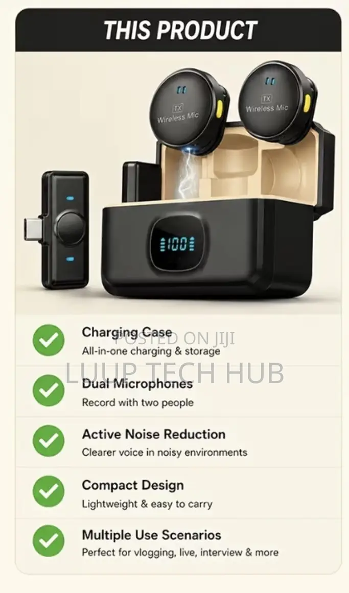Dual Wireless Lavalier Microphone With Smart Noise Cancellation