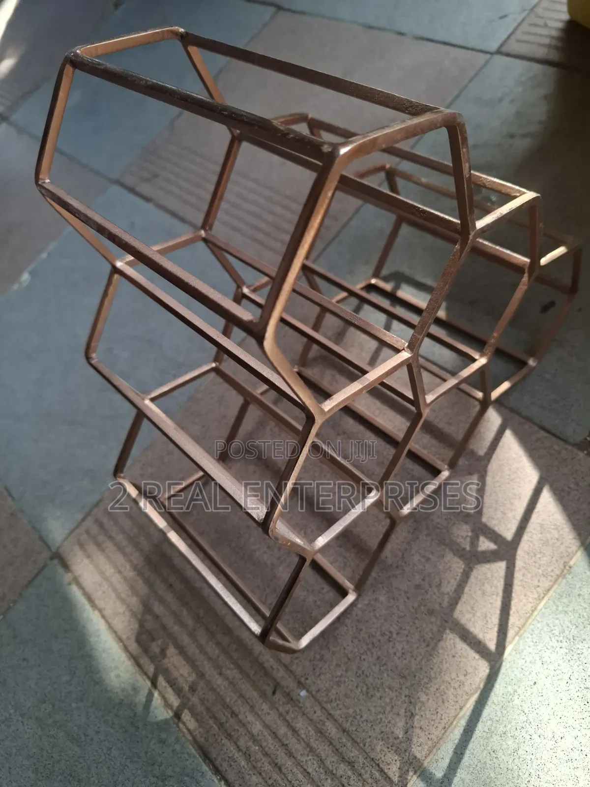 Copper Geometric Metal Honeycomb 6-Bottle Wine Rack