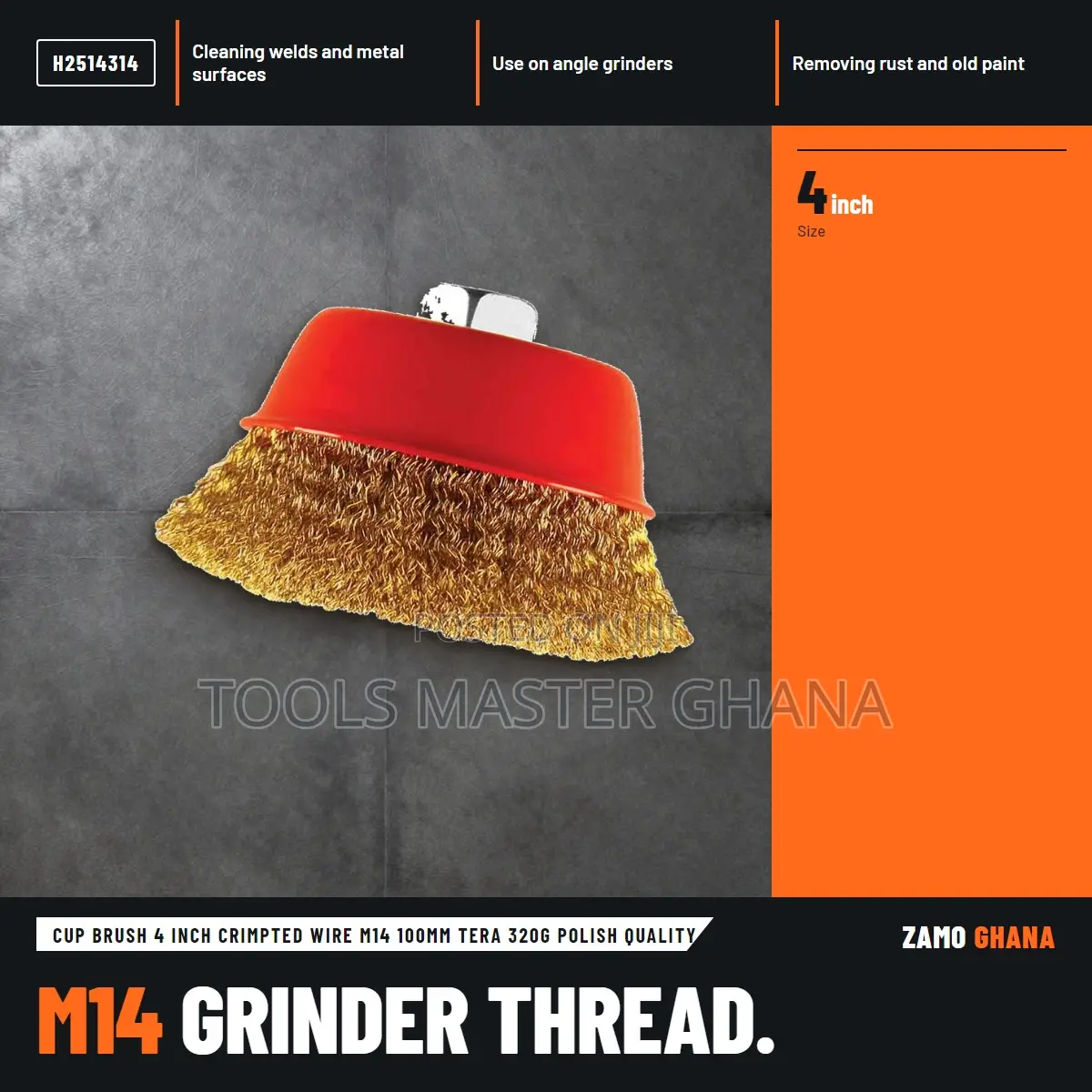 Cup Brush 4 Inch Crimpted Wire M14 100Mm Tera 320G Polish Q - H