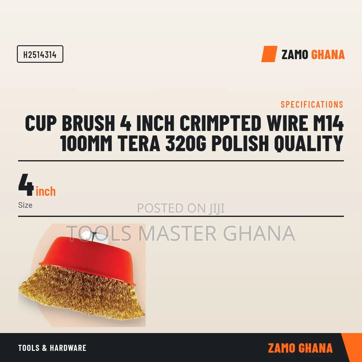 Cup Brush 4 Inch Crimpted Wire M14 100Mm Tera 320G Polish Q - H
