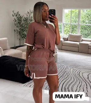 A Woman Wearing of Two -Piece Short Set
