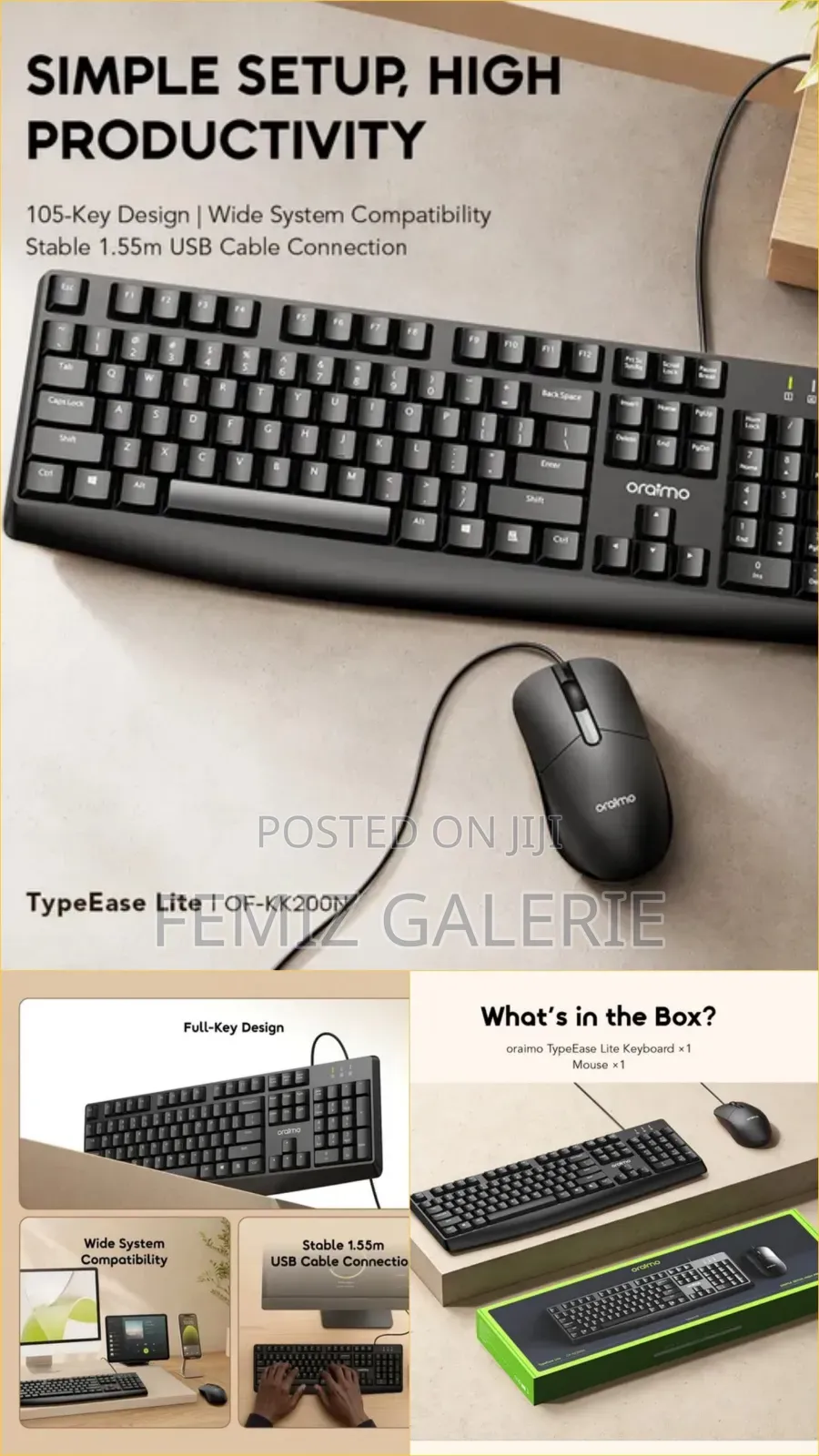 Oraimo TypeEase Lite Wired Full- Key Design Keyboard Kit