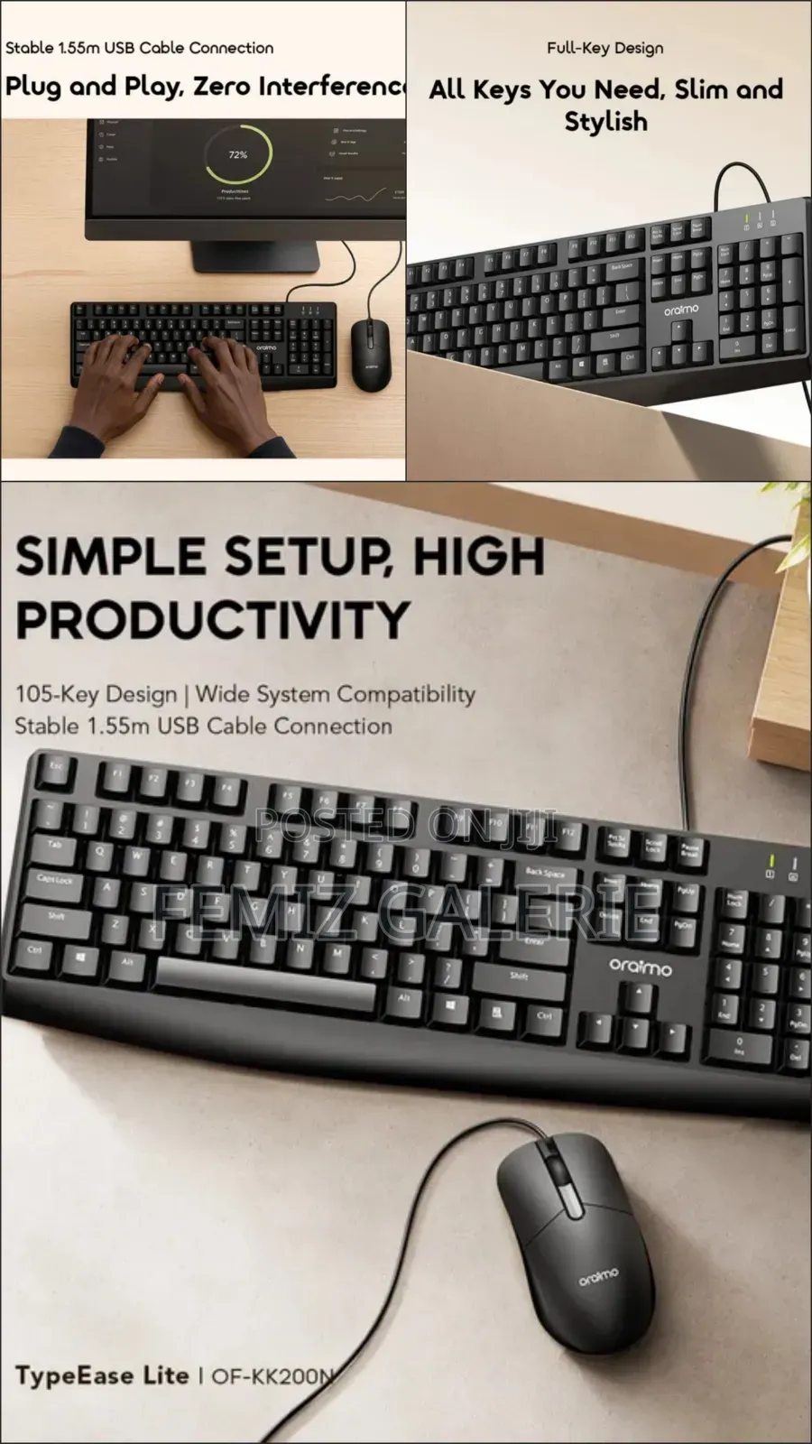 Oraimo TypeEase Lite Wired Full- Key Design Keyboard Kit