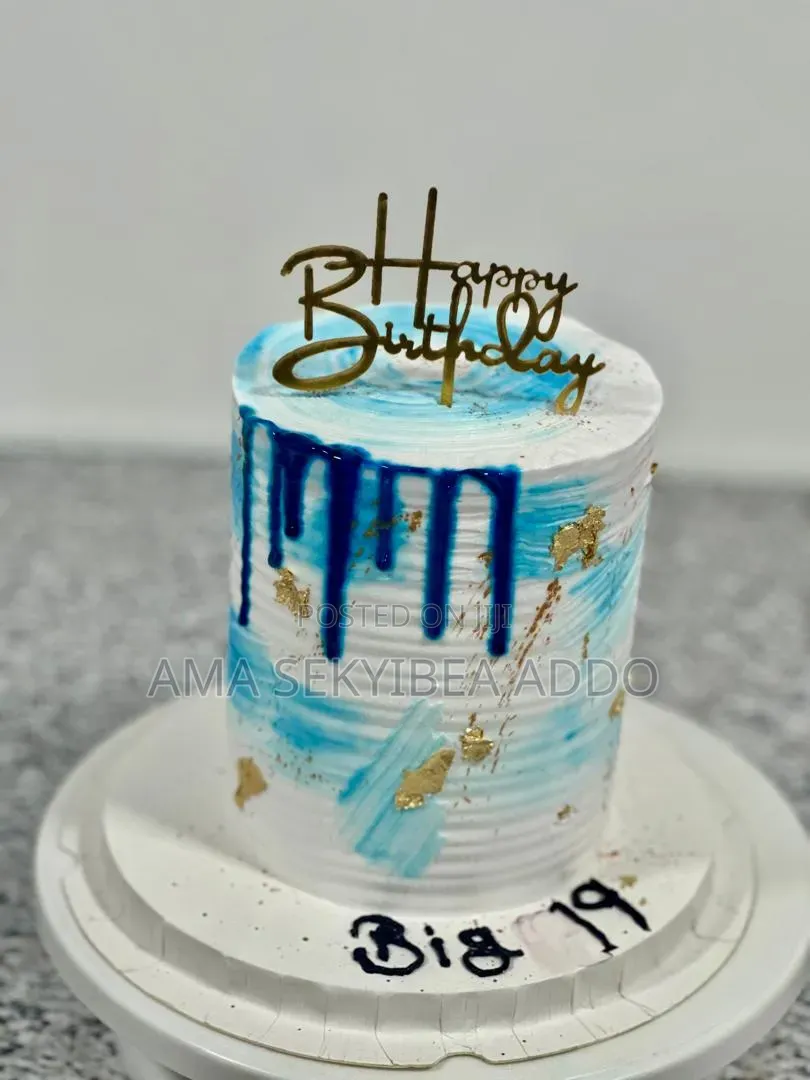 Blue and White Birthday Cake