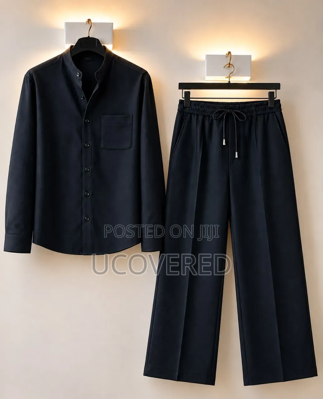 Men's Casual Long-Sleeve Shirt and Matching Loose-Fitting Trouser Set