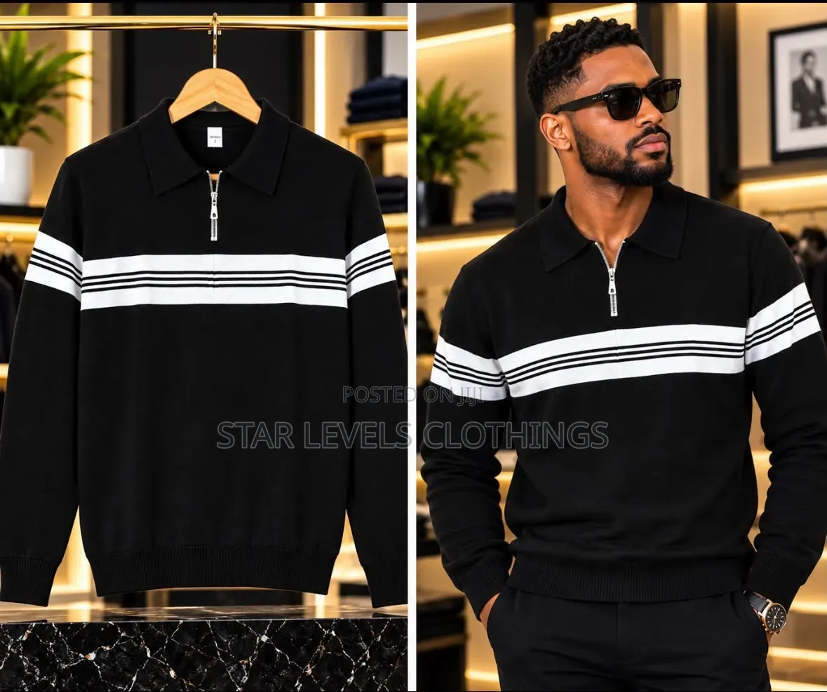 Quarter Zip Knitted Sweat Shirts in Stock (BLACK)